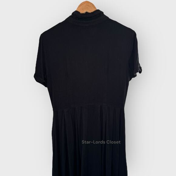 Lulus Tango In The Night Midi Dress Medium Black Short Sleeve Collared Button Up - Picture 4 of 5